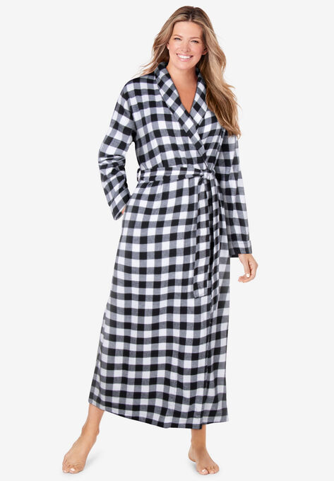 Long Flannel Robe , BLACK WHITE BUFFALO CHECK, hi-res image number null