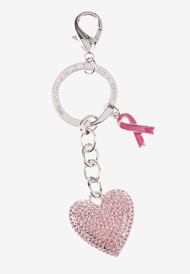 Heart Keychain, SILVER PINK RHINESTONE, hi-res image number 0