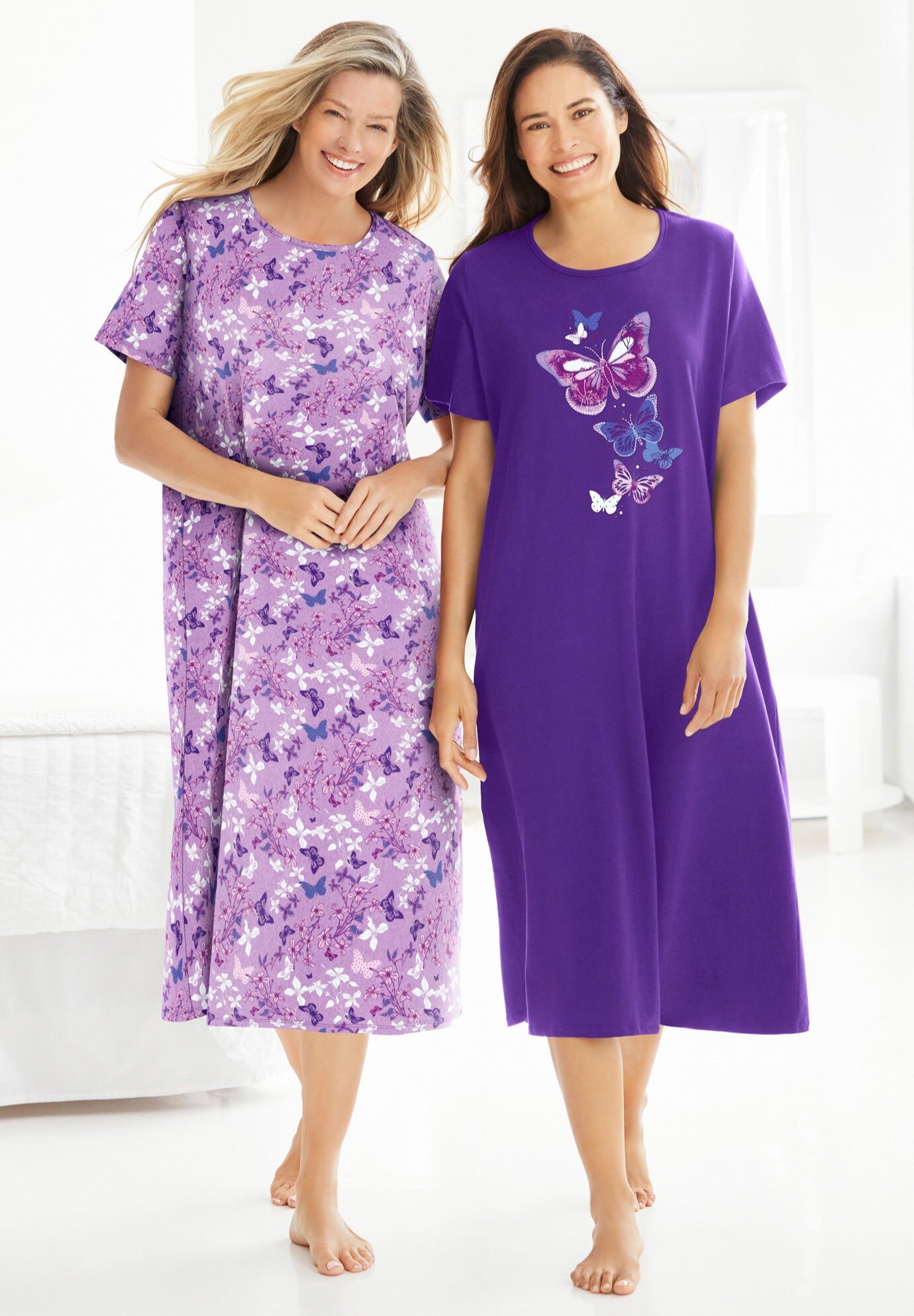 2-Pack Long Sleepshirts, PLUM BURST FLORAL BUTTERFLY, hi-res image number 0