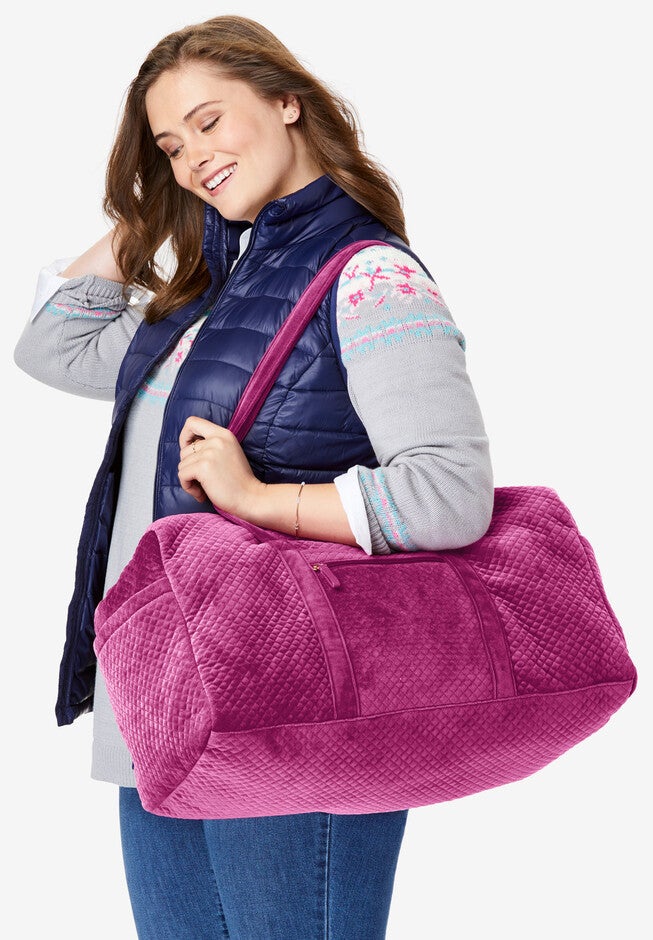 Quilted Velour Duffle Bag, RASPBERRY, hi-res image number 0