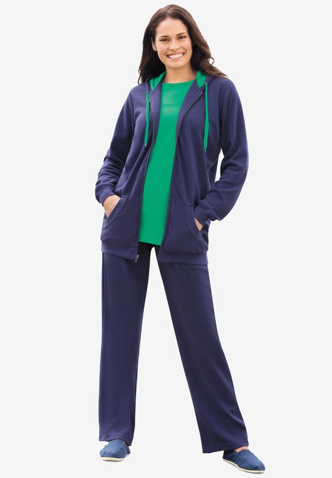 Contrast Tie Hoodie Set, NAVY TROPICAL EMERALD, hi-res image number 0