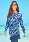 Split-Neck Long Sleeve Swim Tee with Built-In Bra, , alternate image number null