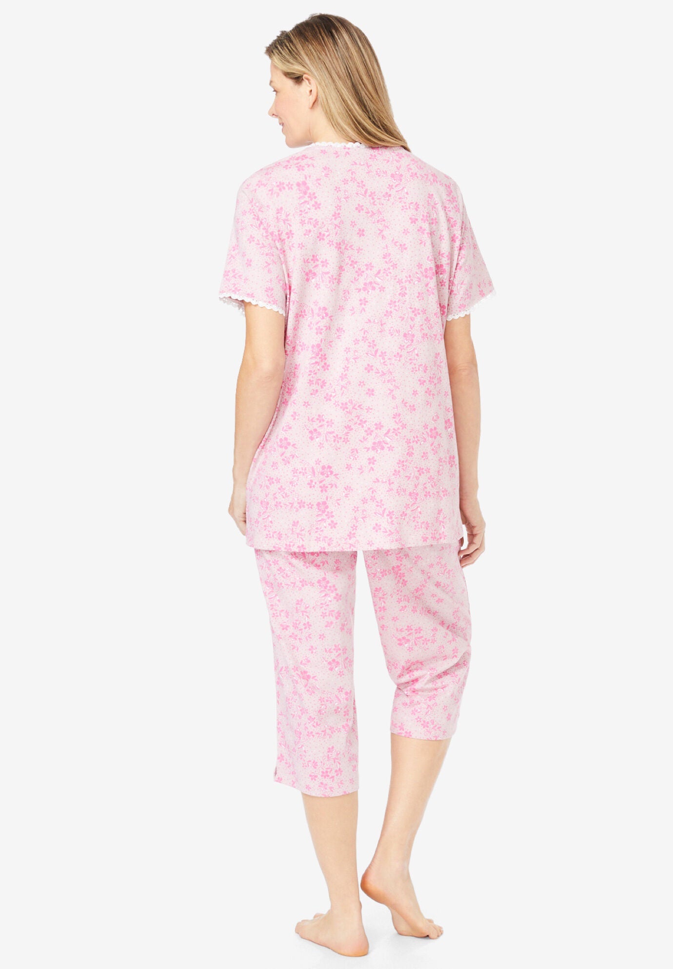 2-Piece Pintuck Tee and Capri Sleep Set, PINK DANCING FLORAL, on-hover image number 1