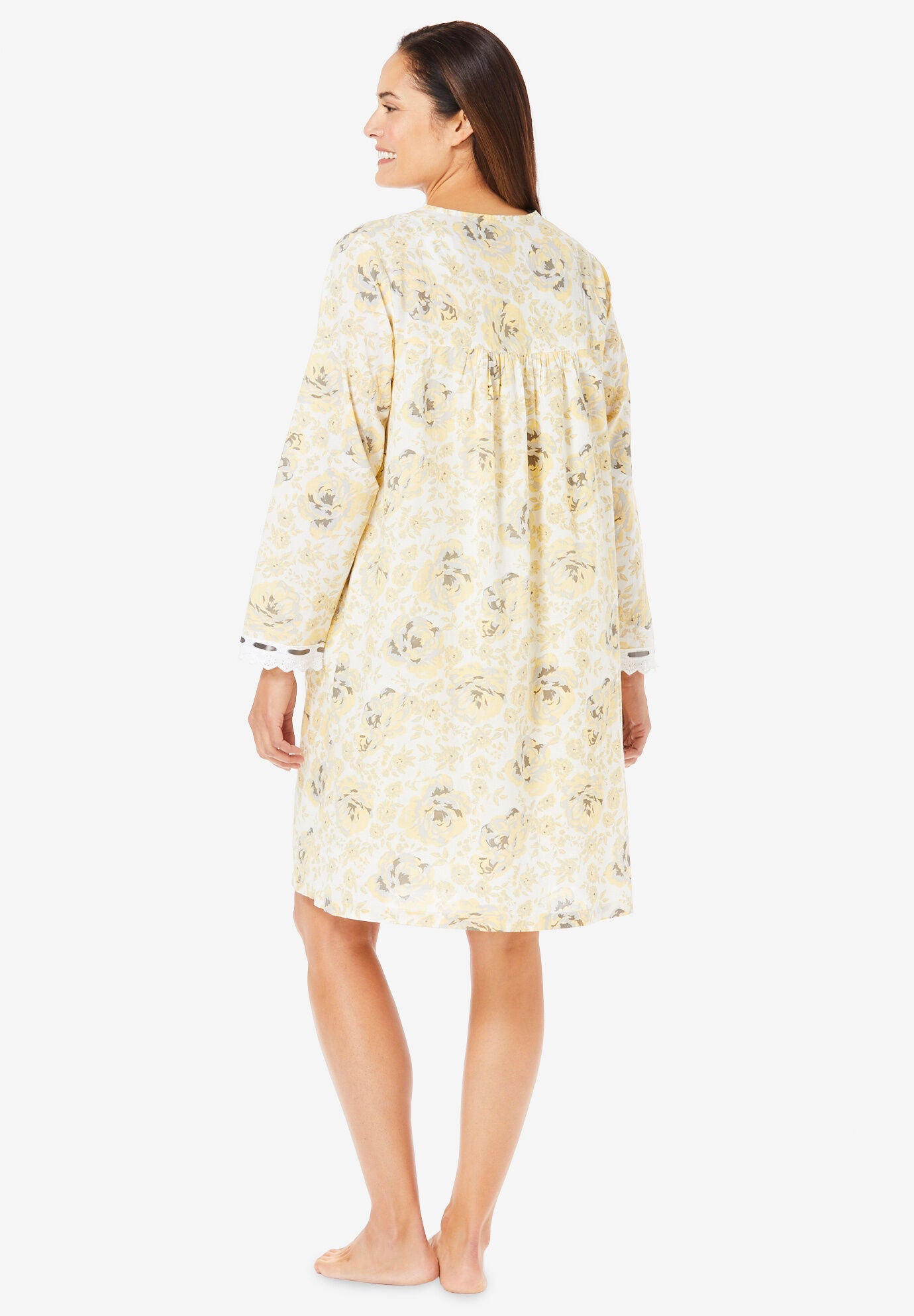 Short 2-Piece Cabbage-Rose Peignoir Set, BLUE FLORAL, on-hover image number 1