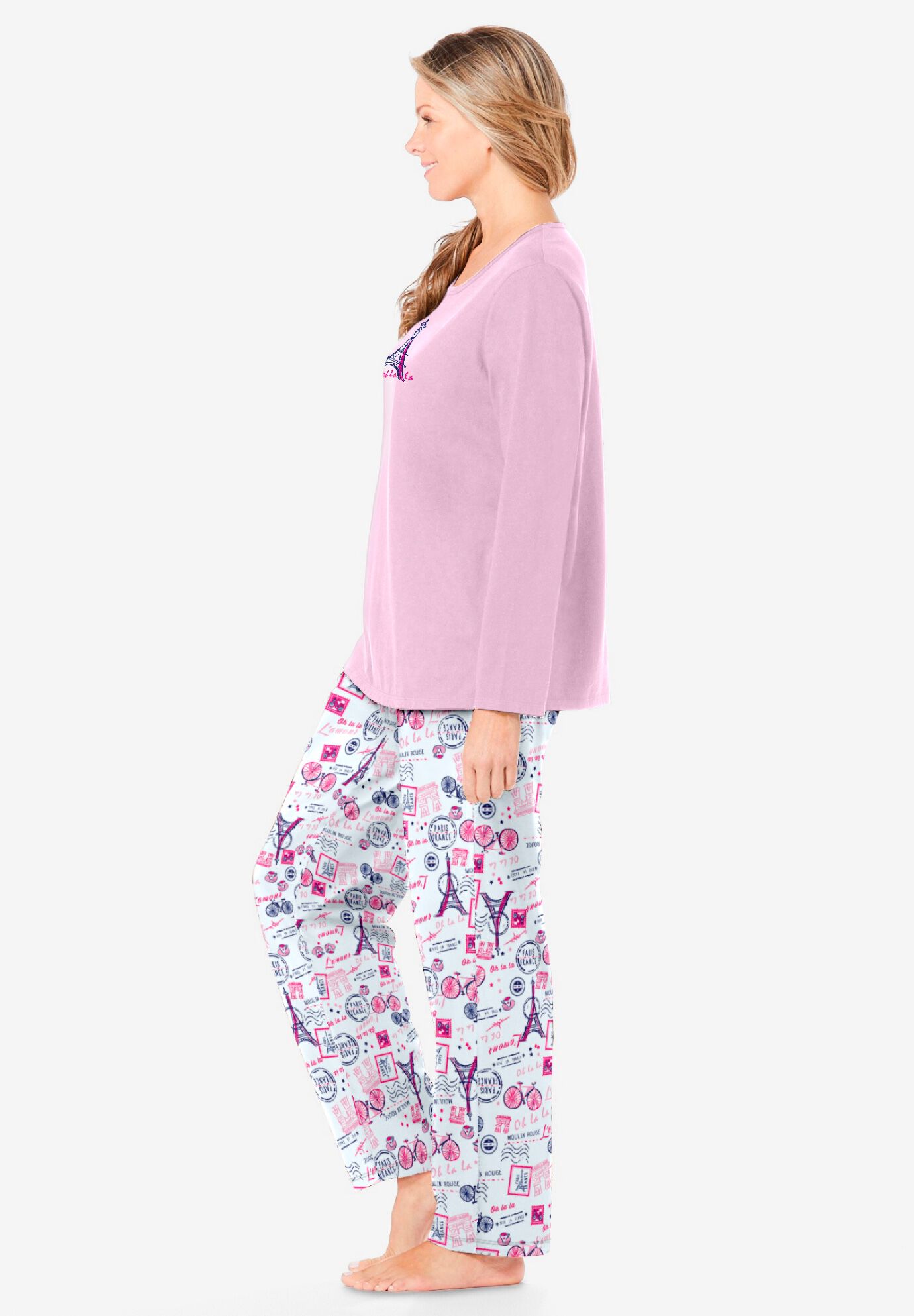 Long Sleeve Knit PJ Set, RASPBERRY SORBET PARIS, alternate image number 2