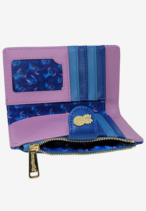 Loungefly X Disney Women'S Stitch Snap Flap Wallet Pineapples Flowers Blue Wallet, , alternate image number null