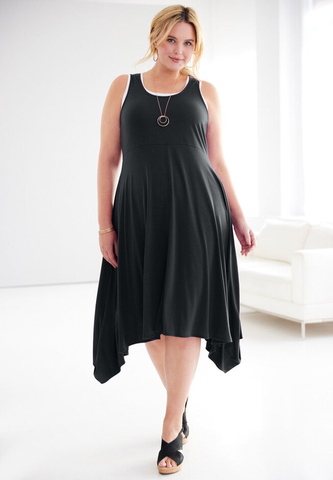 Sleeveless Sharkbite Hem Dress, BLACK, hi-res image number 0