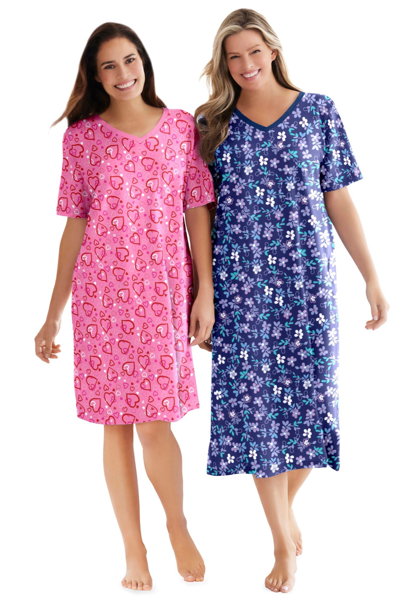 V-Neck Short Sleeve Midi Cotton Sleep Shirt, , alternate image number 3