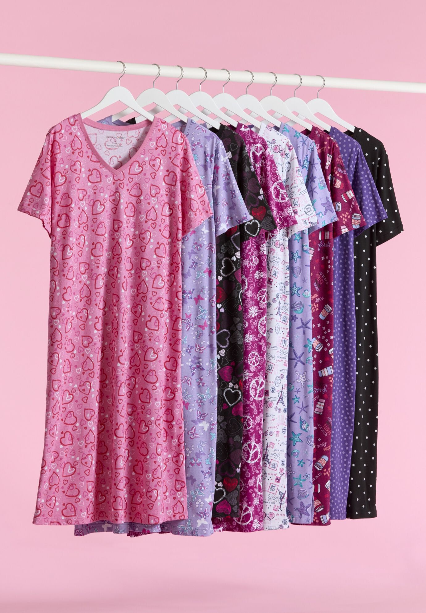 V-Neck Short Sleeve Knee-Length Cotton Sleepshirt, , alternate image number 6