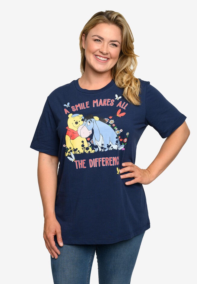 Winnie The Pooh & Eeyore T-Shirt Smile Flowers Navy, , on-hover image number 1