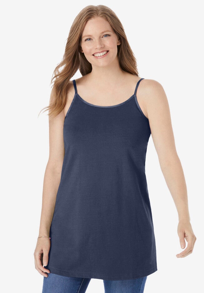 Satin-Trim Longline Cami, NAVY, hi-res image number null