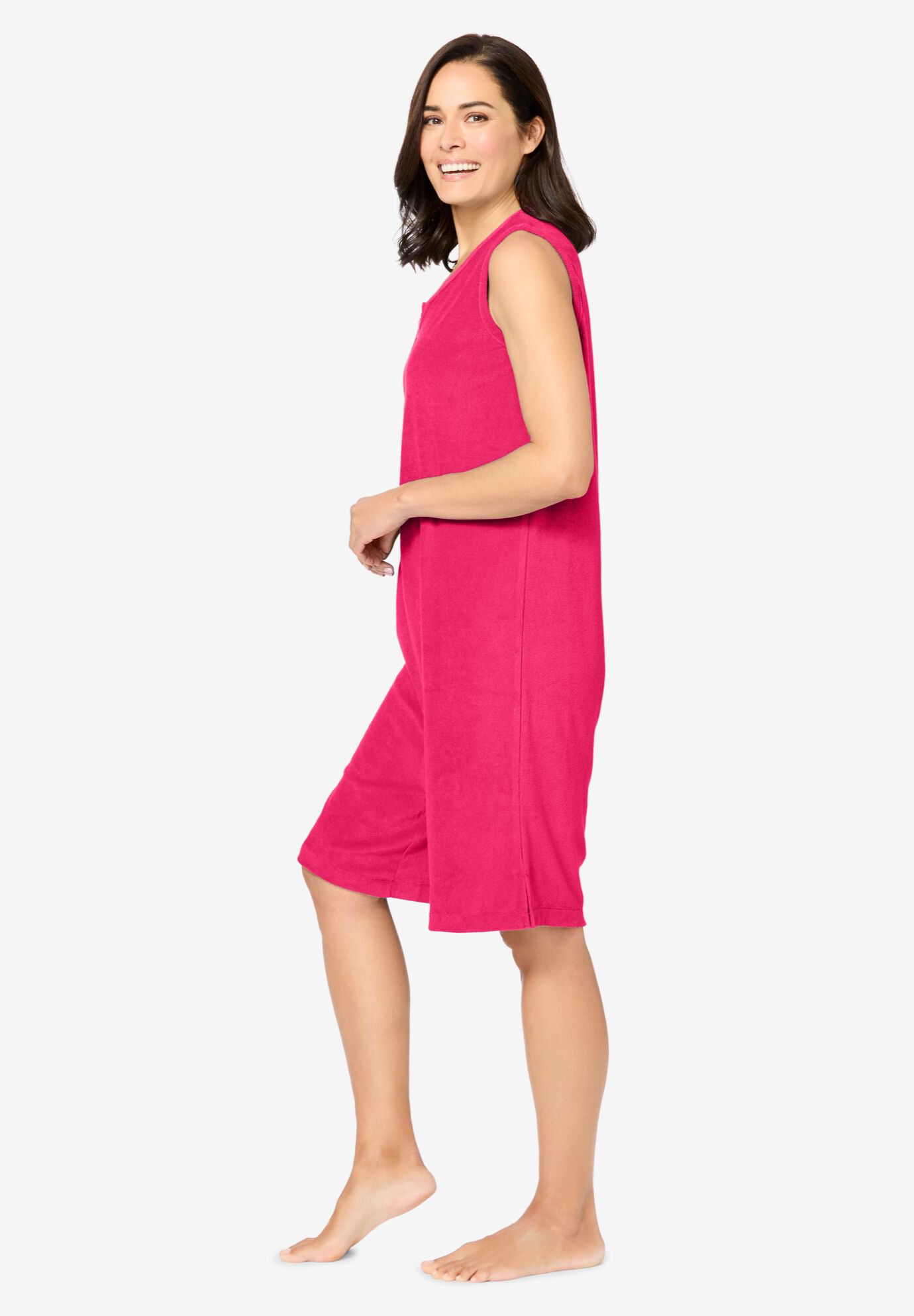 Zip-Front Terry Romper, PINK BURST, alternate image number 2