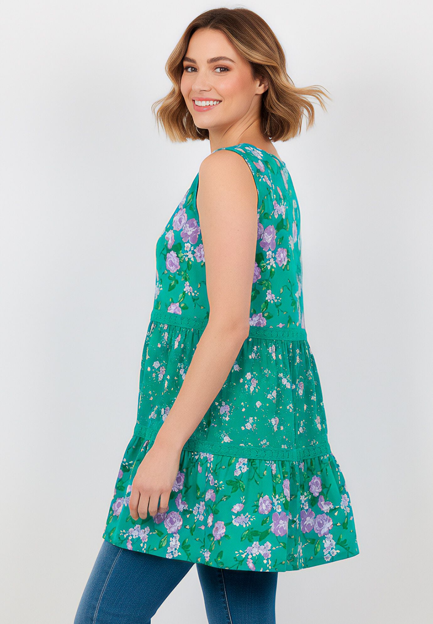 Tiered Tank, EMERALD ROSE FLORAL, alternate image number 2