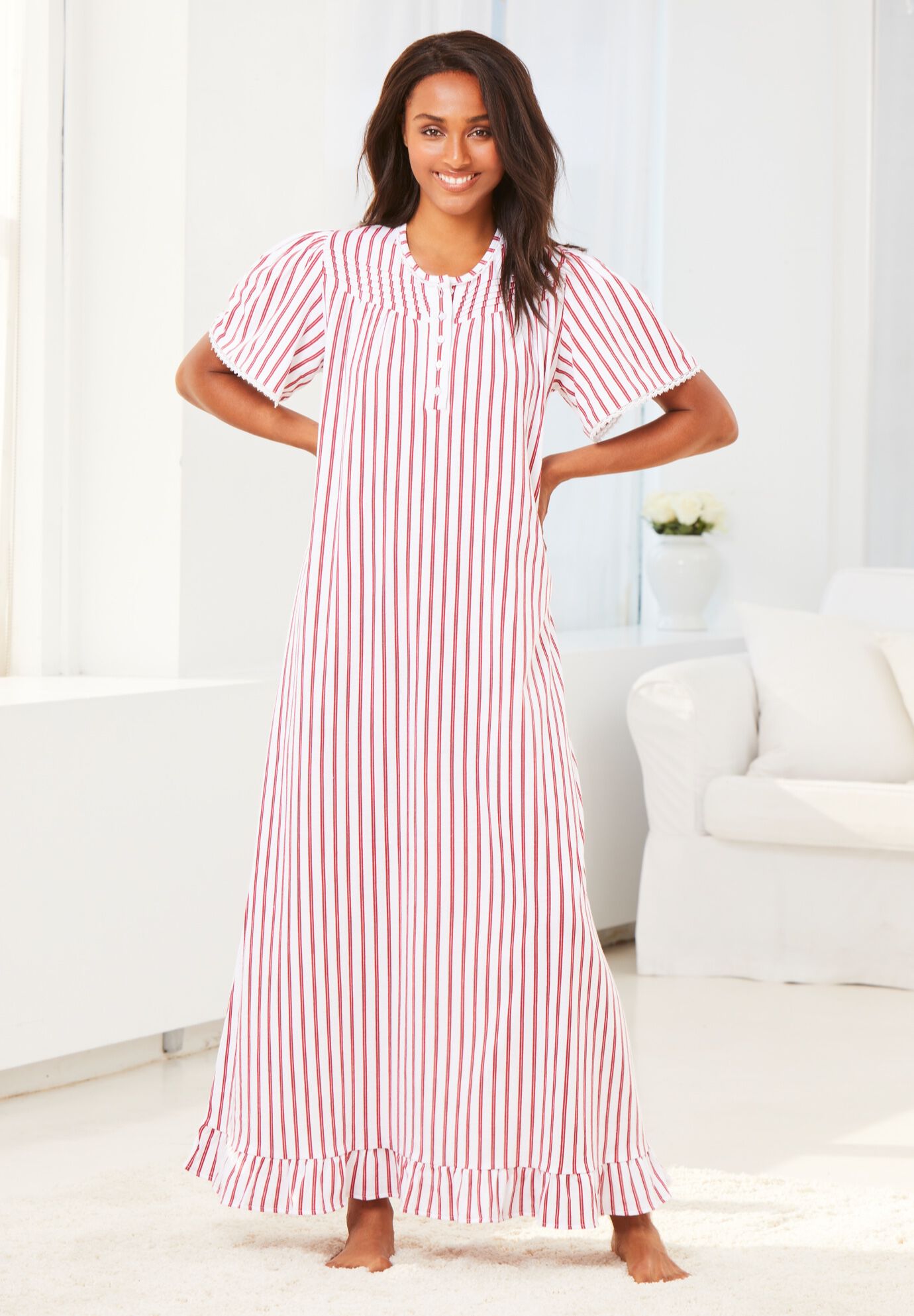 Long Floral Print Cotton Gown, , alternate image number 7