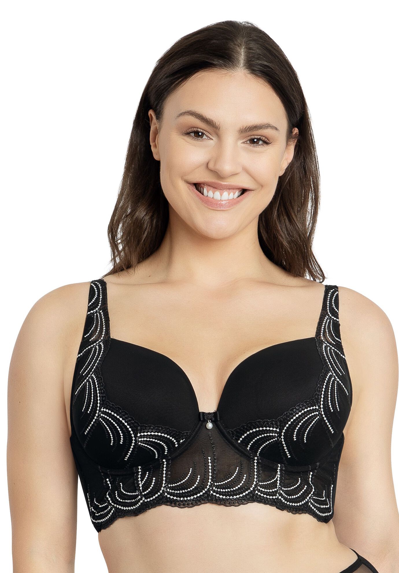 Pearl Longline Plunge Bra, BLACK, hi-res image number 0