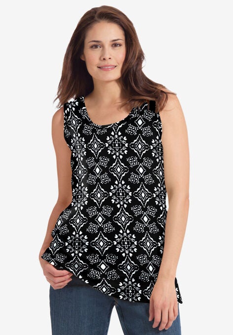 Perfect Printed Scoop-Neck Tank, BLACK TONAL GEO, hi-res image number null