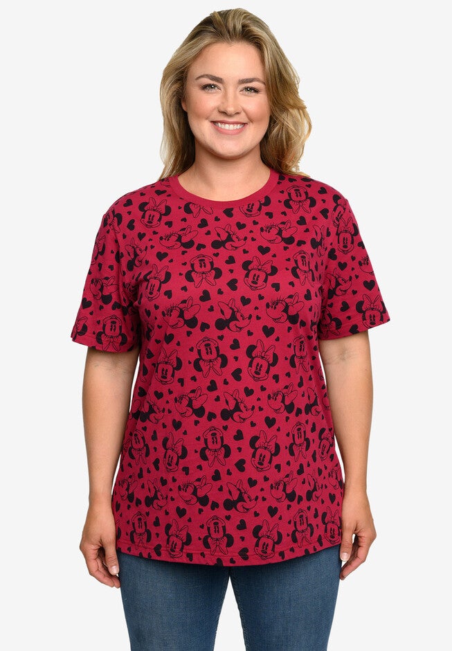 Minnie Mouse Hearts All-Over Print T-Shirt Cranberry Red, , alternate image number 1