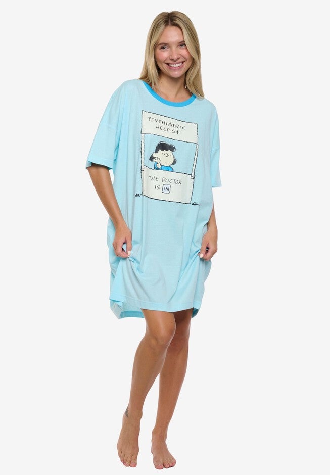 Women's Peanuts Lucy The Doctor Dorm Sleep Shirt One Size Blue, BLUE, alternate image number null
