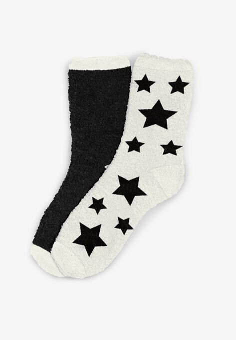 2-Pack Fuzzy Socks , BLACK IVORY STAR, hi-res image number null