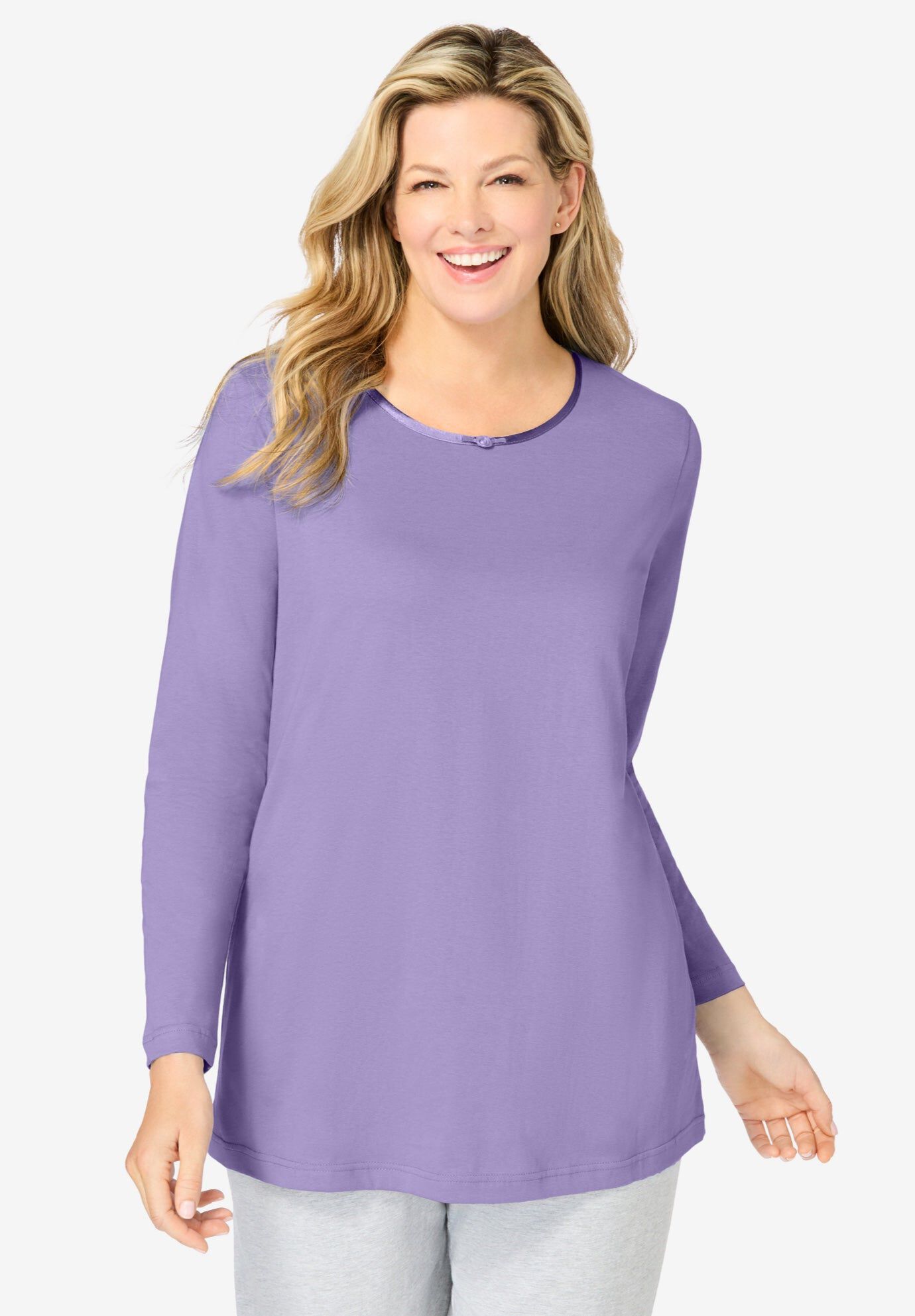 Satin Trim Sleep Tee, SOFT IRIS, hi-res image number 0