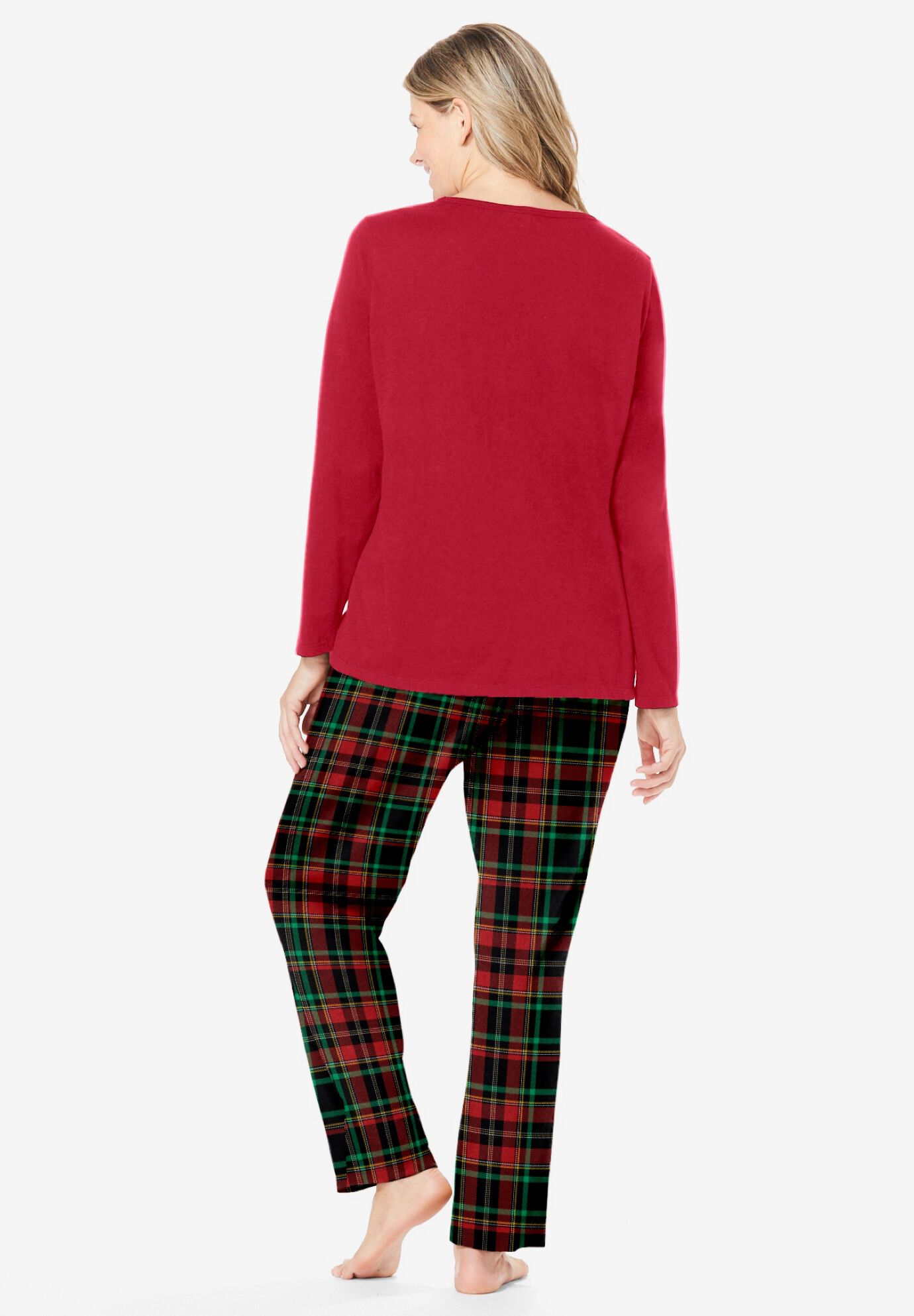 Long Sleeve Knit PJ Set, CLASSIC RED PLAID, on-hover image number 1