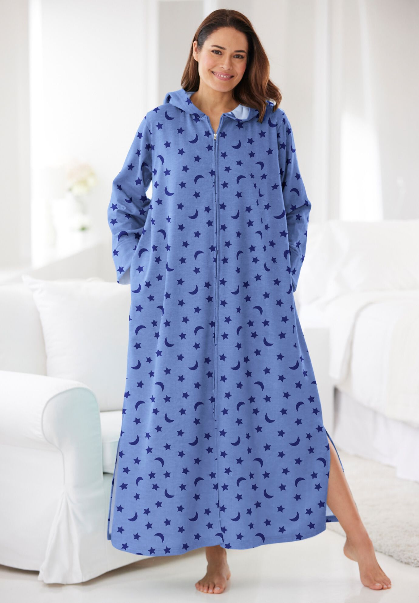 Long Hooded Fleece Sweatshirt Robe, , alternate image number 6