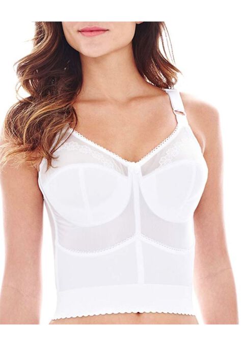 Embroidered Soft Cup Long Line Bra, WHITE, hi-res image number null