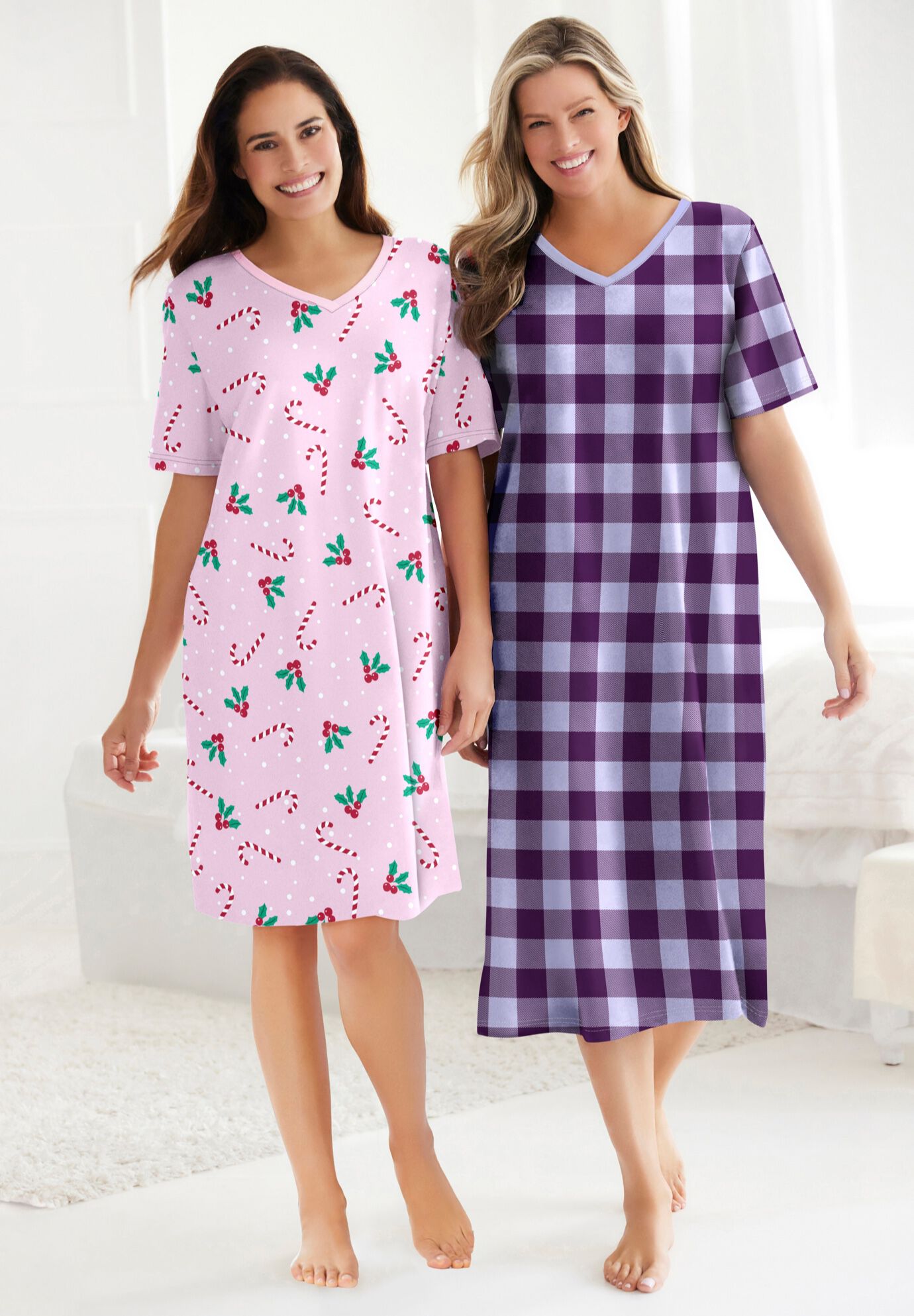 V-Neck Short Sleeve Midi Cotton Sleep Shirt, , alternate image number 3