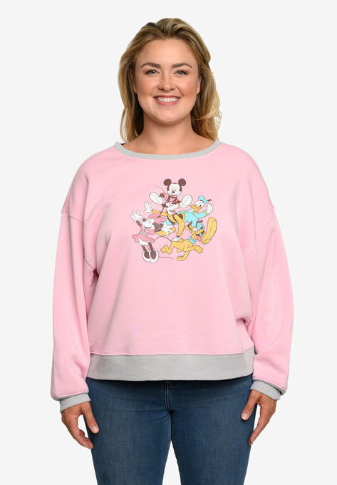 Mickey Mouse & Friends Fleece Long Sleeve Sweatshirt Pink Grey, PINK, hi-res image number null