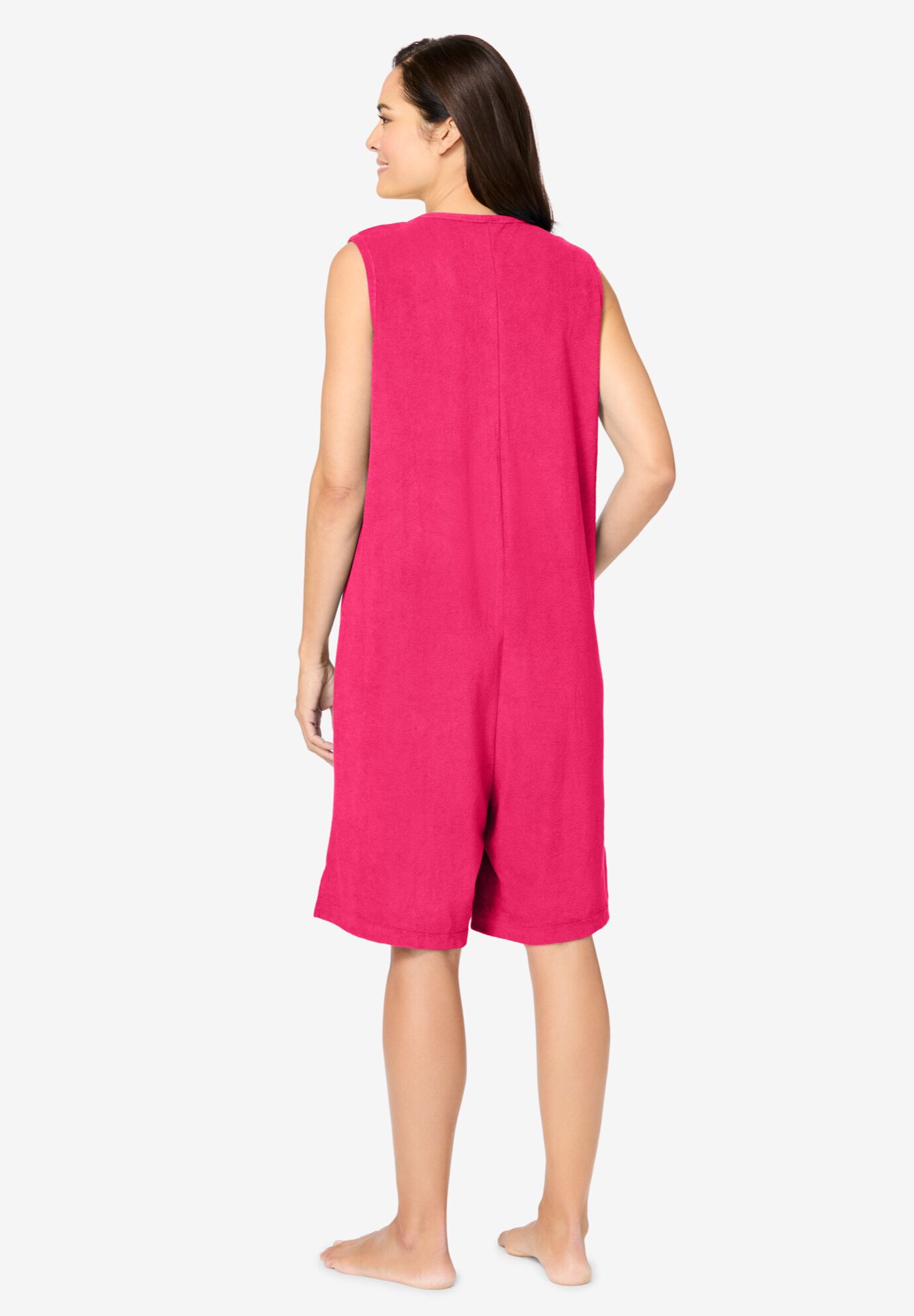 Zip-Front Terry Romper, PINK BURST, on-hover image number 1