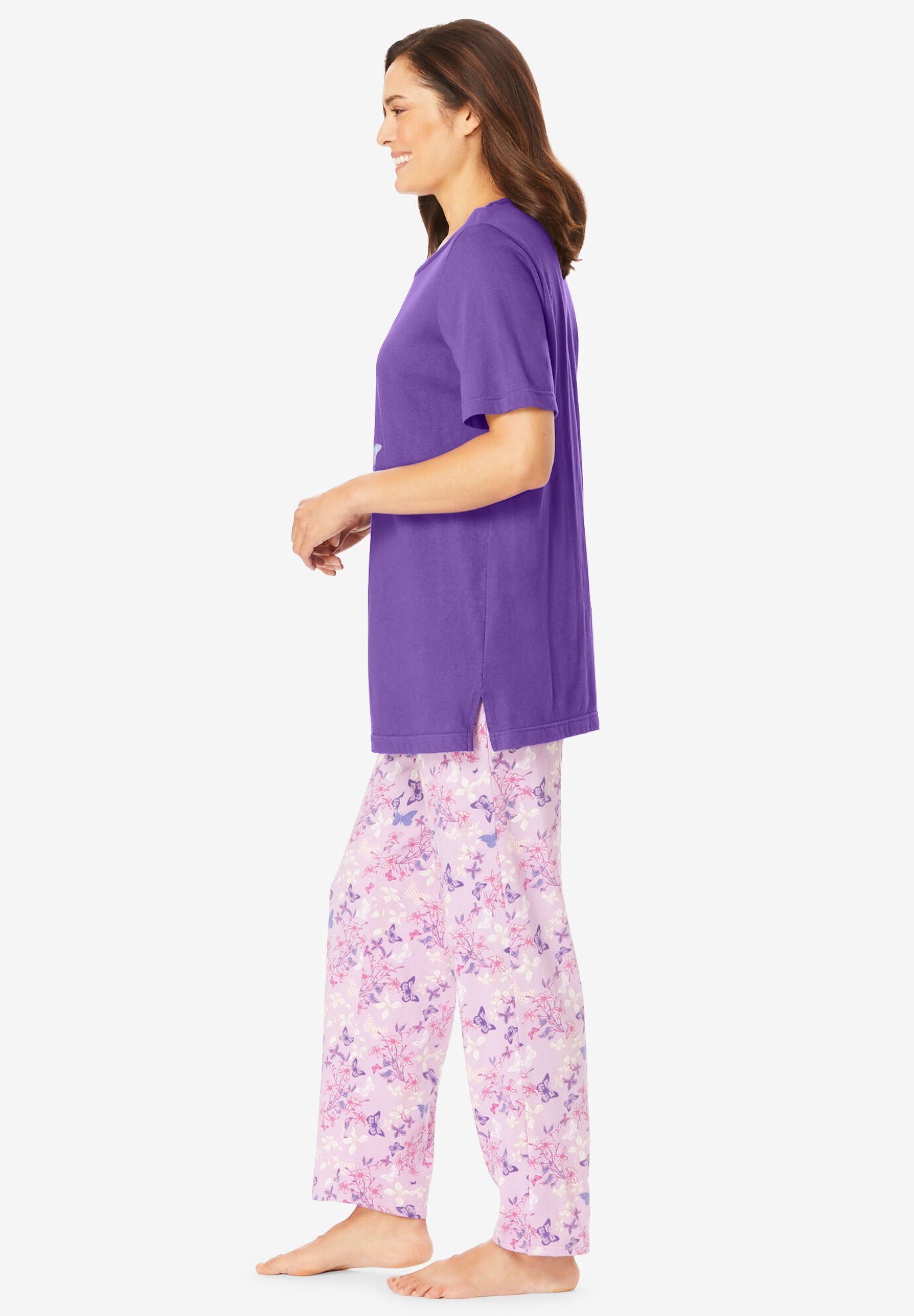 Graphic Tee Pure Cotton PJ Set, PLUM BURST FLORAL BUTTERFLY, alternate image number 2