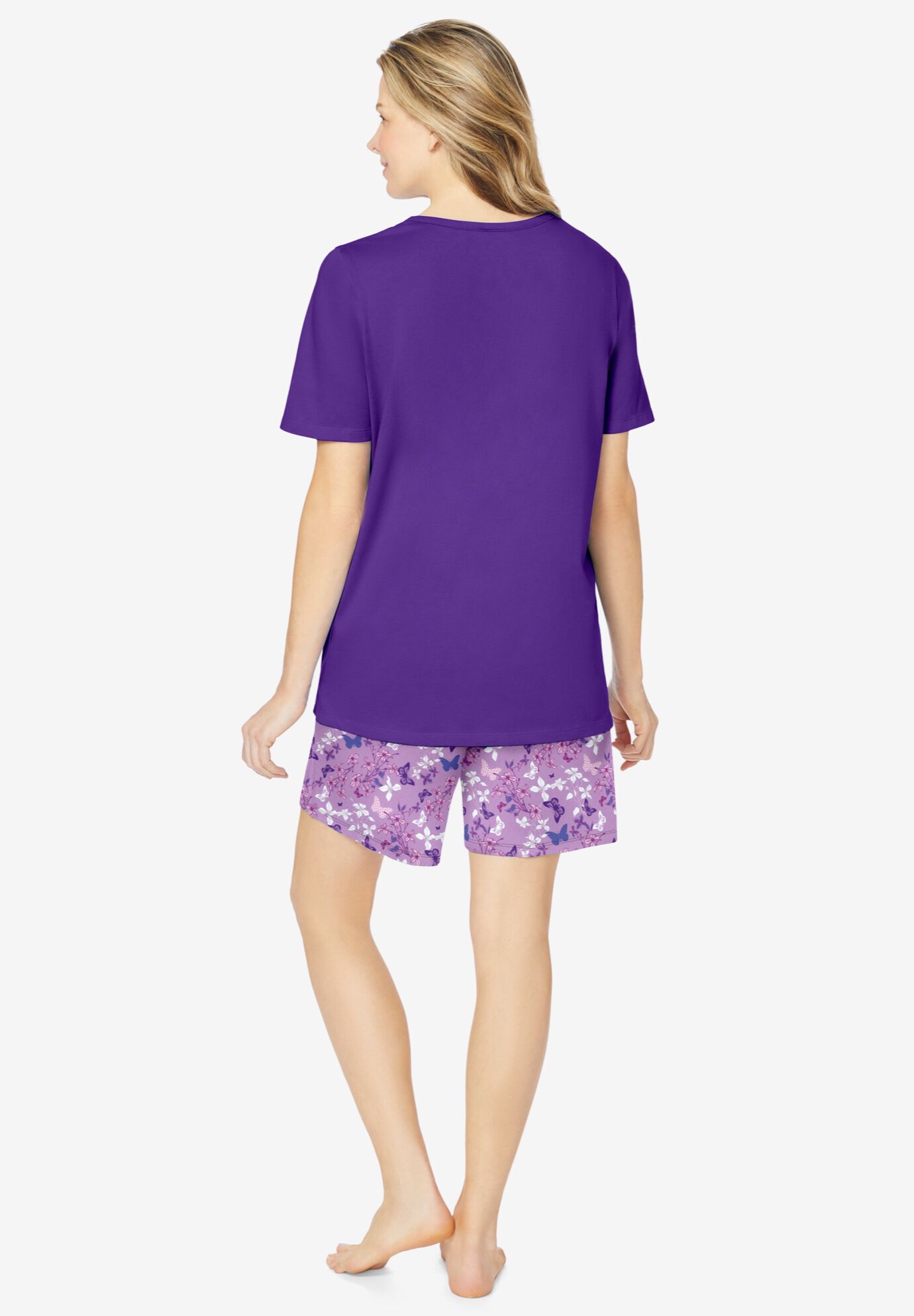 Knit PJ Short Set, PLUM BURST FLORAL BUTTERFLY, on-hover image number 1