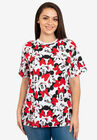 Disney Women's Minnie Mouse Faces Red Bows All-Over Print T-Shirt White, WHITE, hi-res image number null