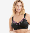 Front-Close Embroidered Wireless Posture Bra , BLACK FLORAL, hi-res image number null