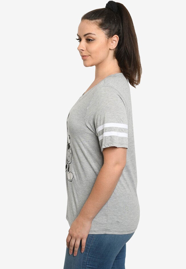 Women's Plus Size MIckey Mouse V-Neck T-Shirt Classic Retro Gray, , alternate image number null