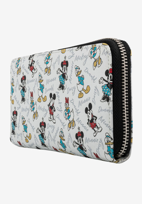Loungefly x Disney Women's Mickey Minnie Donald Daisy Zip Around Clutch Wallet, , alternate image number null