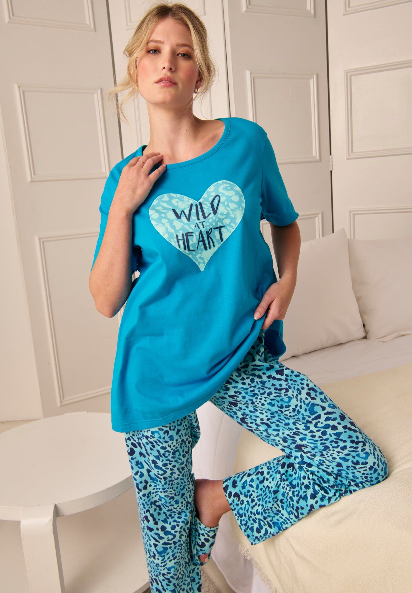 Graphic Tee PJ Set, POOL BLUE ANIMAL HEARTS, hi-res image number 0
