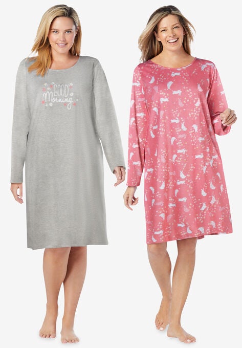 2-Pack Long-Sleeve Sleepshirts , HEATHER GREY GOOD MORNING, hi-res image number null