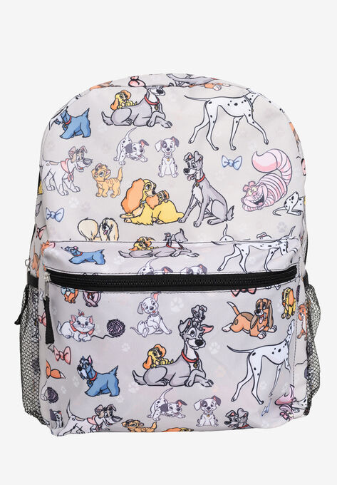 Disney Cats & Dogs Backpack 16" All-Over Print Cheshire Cat Lady Tramp Dodger, GRAY, hi-res image number null