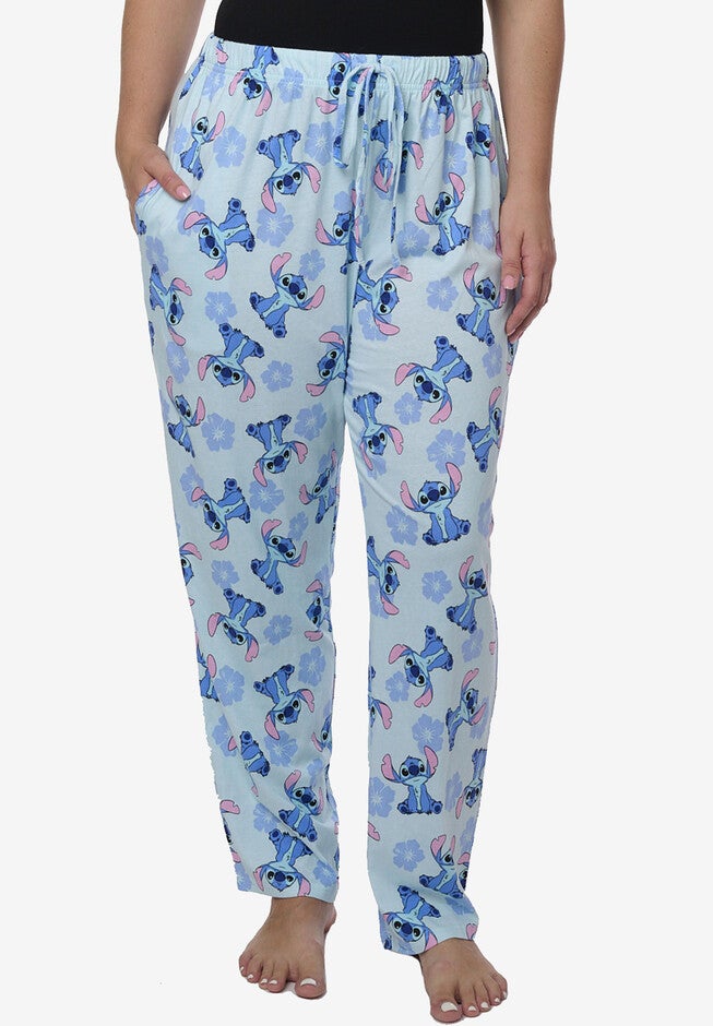 Stitch Floral Cotton Lounge Pajama Pants Lounge Pants, LIGHT BLUE, hi-res image number null