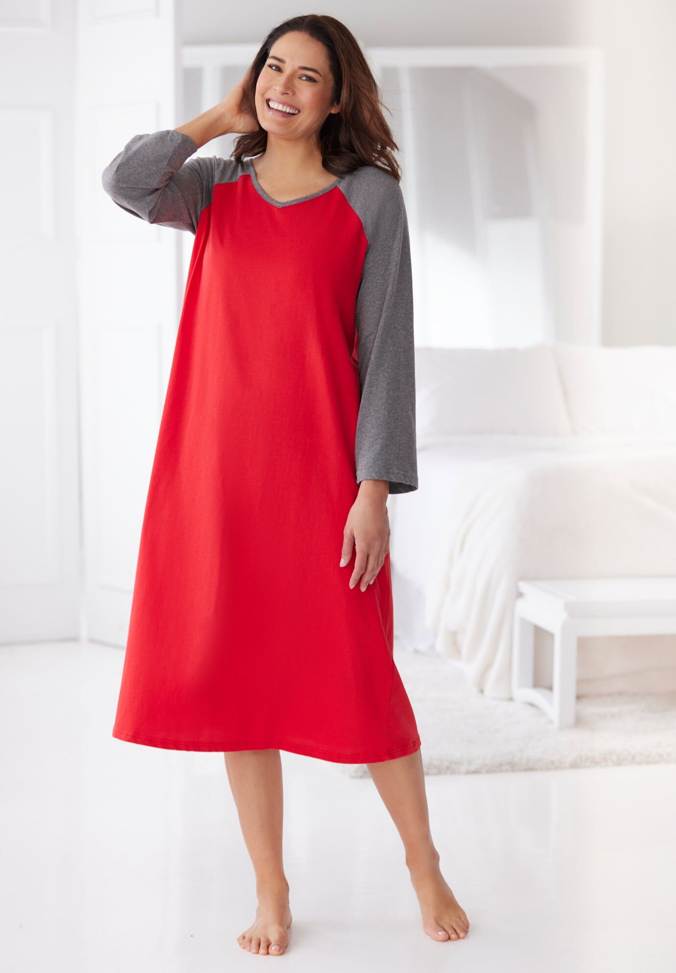 Avenue Body Baseball Sleepshirt, HOT RED, hi-res image number 0