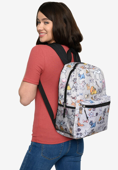 Disney Cats & Dogs Backpack 16" All-Over Print Cheshire Cat Lady Tramp Dodger, , alternate image number null