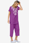 Printed Tunic and Capri Set, PURPLE MAGENTA, hi-res image number null