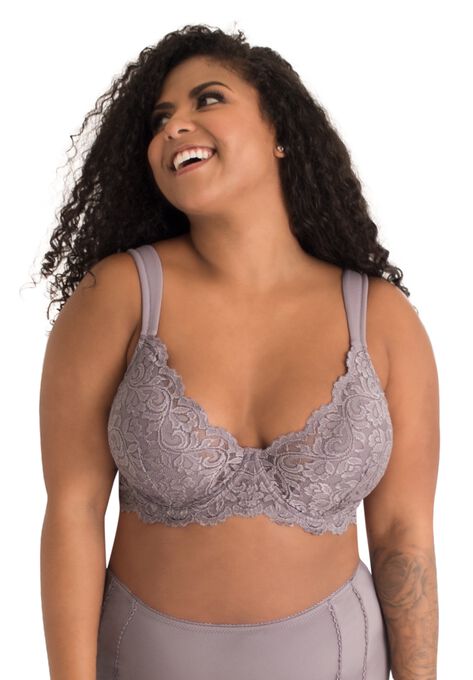 Scallop Lace Cup Underwire Bra , DUSTY LAVENDER, hi-res image number null