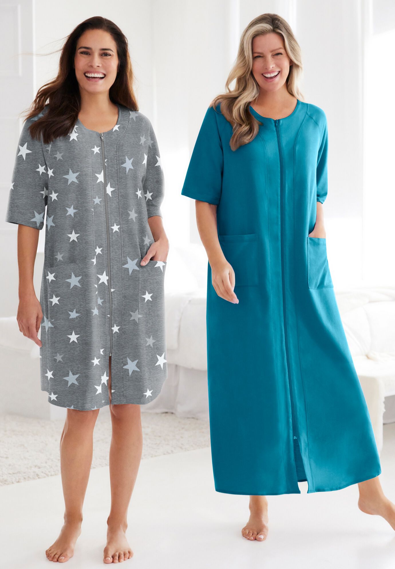 Long French Terry Zip-Front Robe, , alternate image number 3