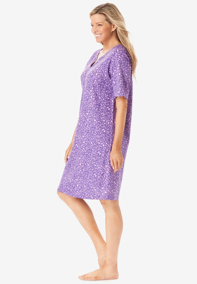Shirred Short-Sleeve Sleepshirt, , alternate image number null