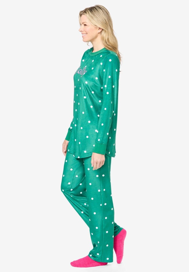 Dreams & Co. ® Velour Pajama with FREE Fuzzy Socks, , alternate image number null