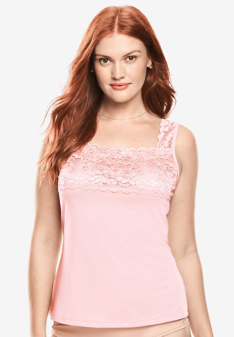 Silky Lace-Trimmed Camisole Slip , SHELL PINK, hi-res image number null
