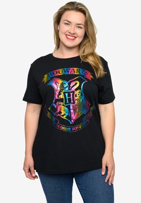 Harry Potter T-Shirt Hogwarts School Crest Rainbow Black, , on-hover image number null