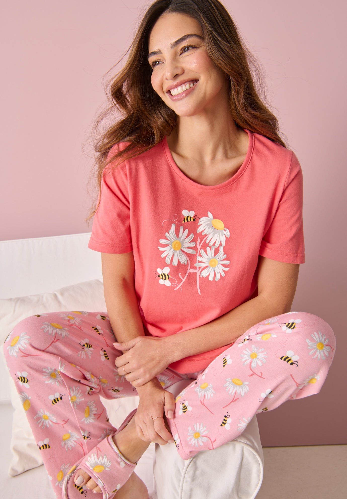 Graphic Tee PJ Set, SWEET CORAL BEES, hi-res image number 0